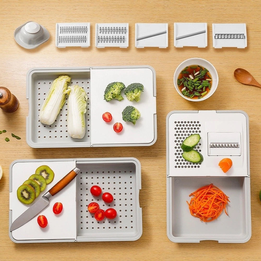 6 in 1 Grater with 5 Blades and Plastic Drain Basket