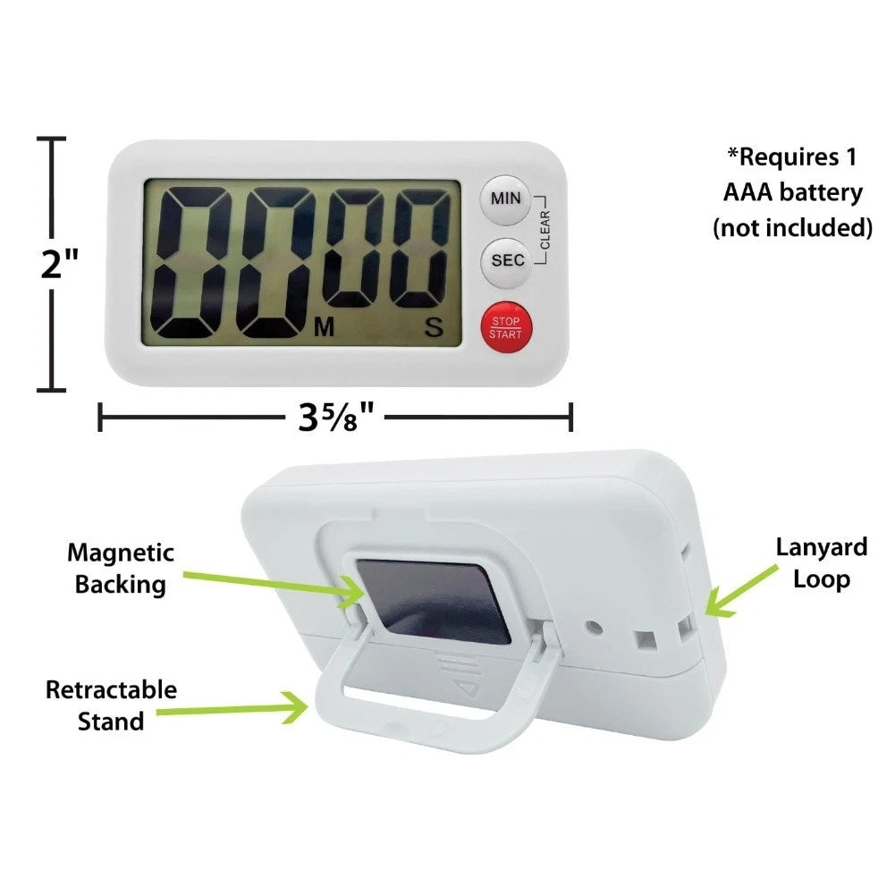 Digital Timer with Magnetic Back and Retractable Stand for Various Uses