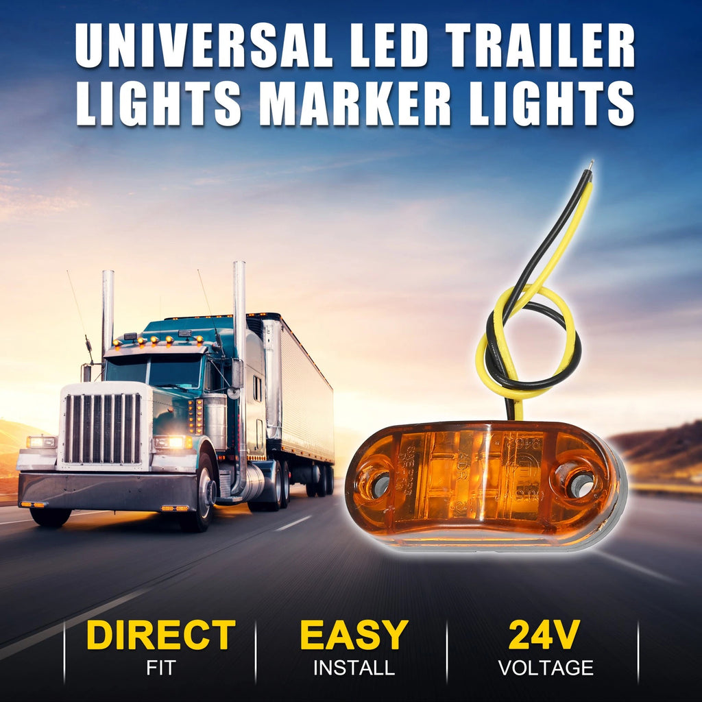 LED Trailer Marker Lights 24V Waterproof Yellow 10 Pack for Universal Use
