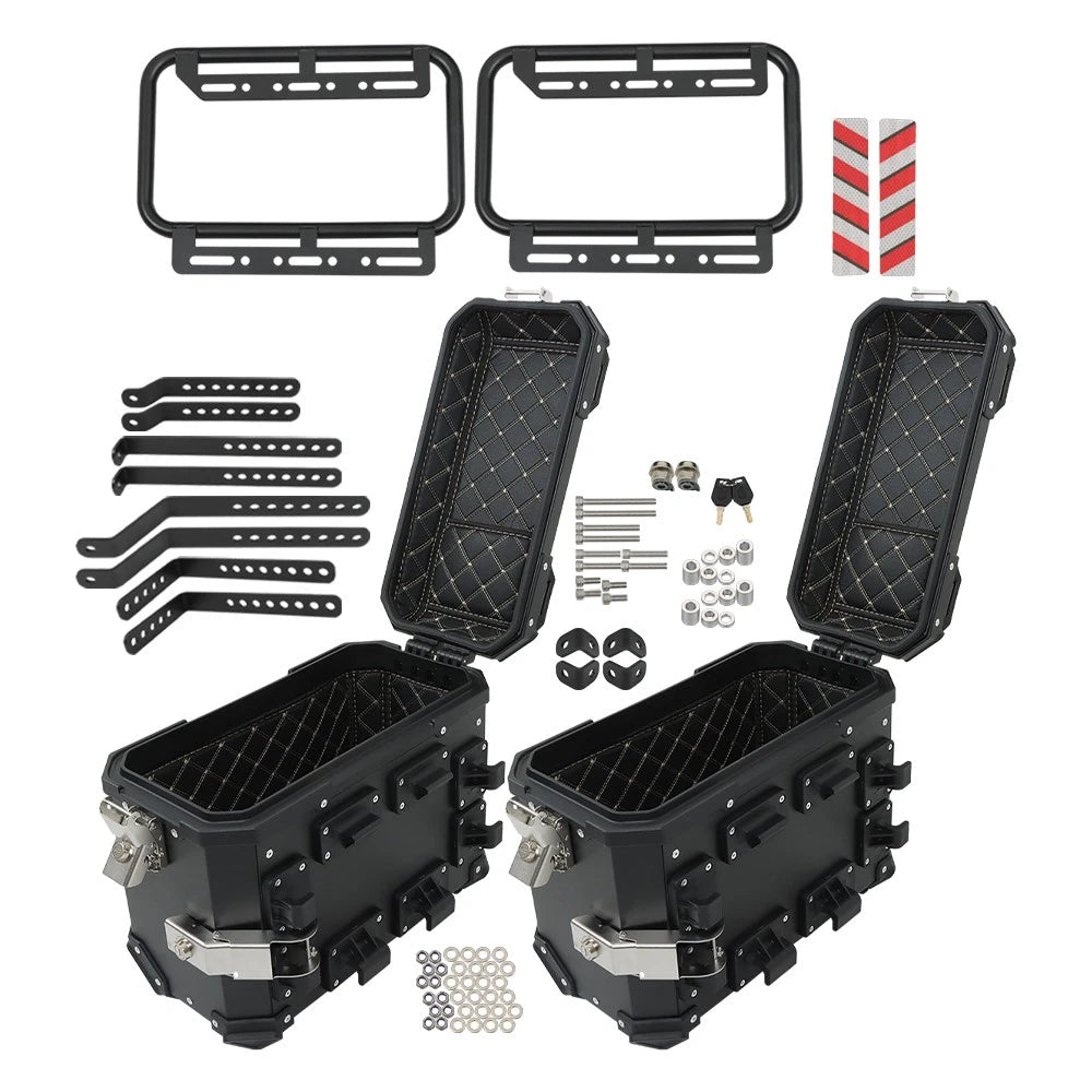 2X Side Case Hard Saddlebag Box Trunk for Motorcycle (with Support Racks)