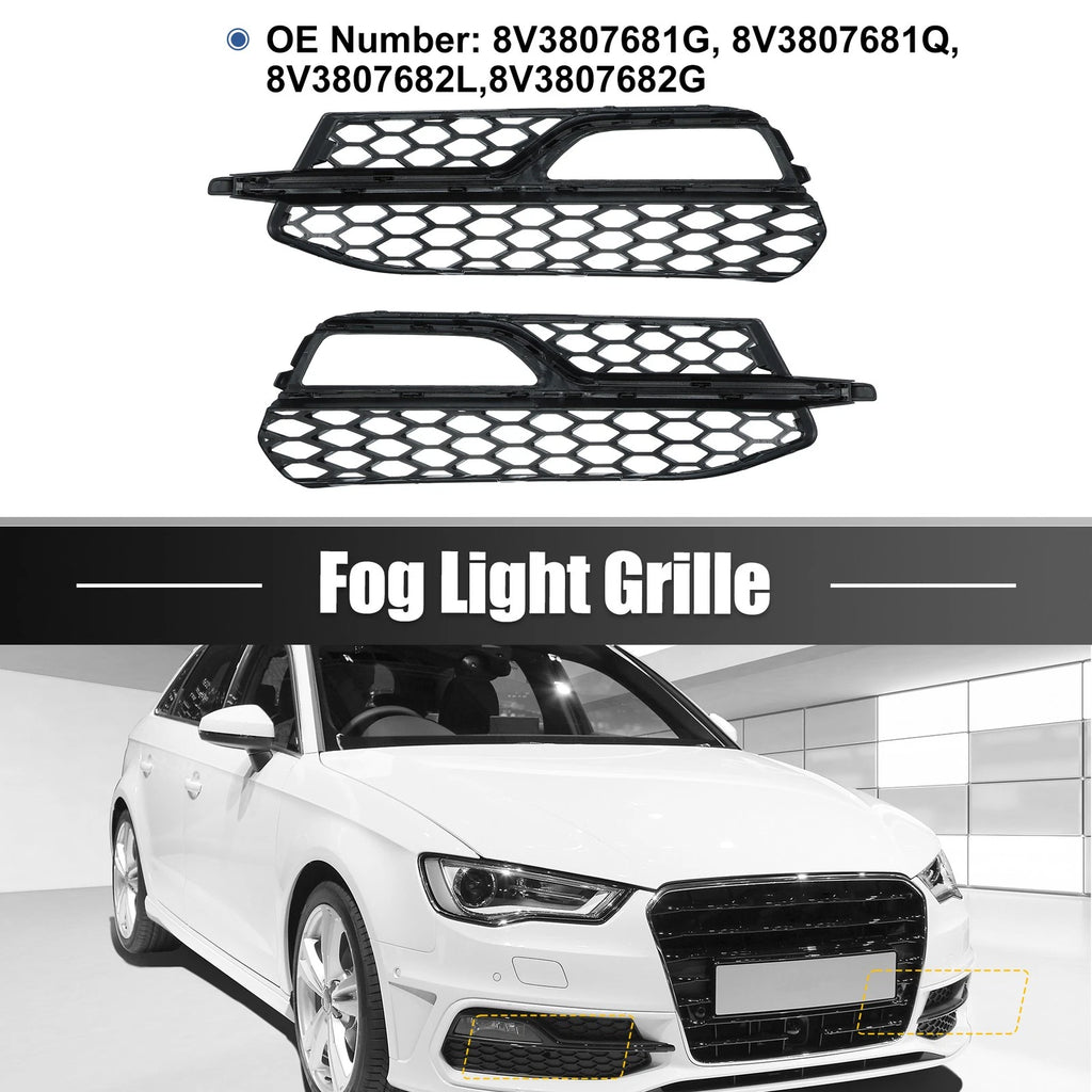 Pair Front Bumper Fog Light Grille for Audi A3 S-Line (2014–2016)