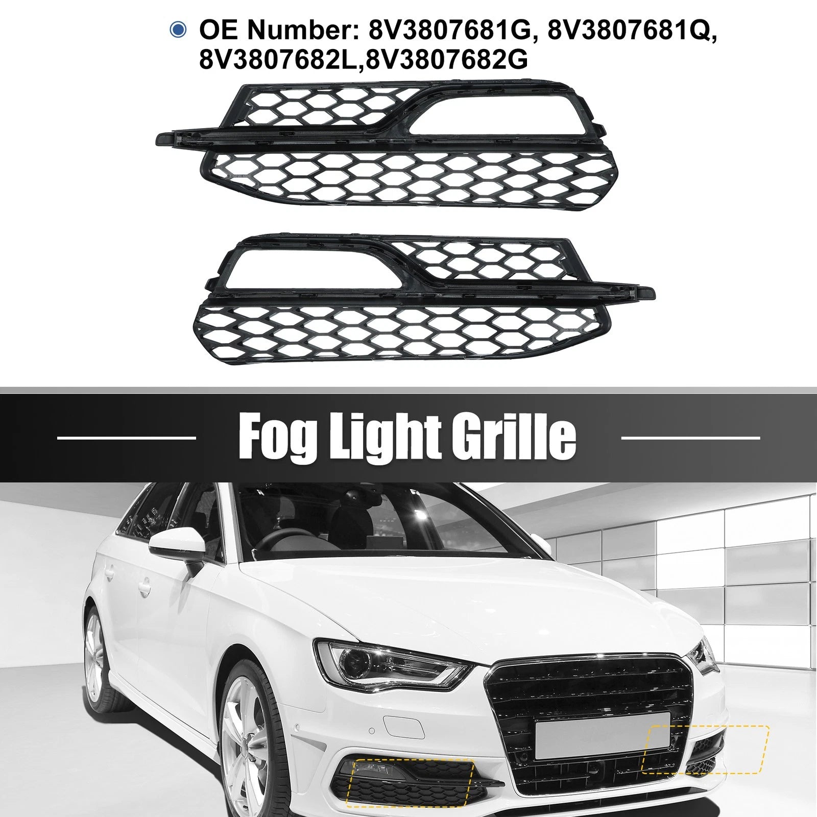 Pair Front Bumper Fog Light Grille for Audi A3 S-Line (2014–2016)