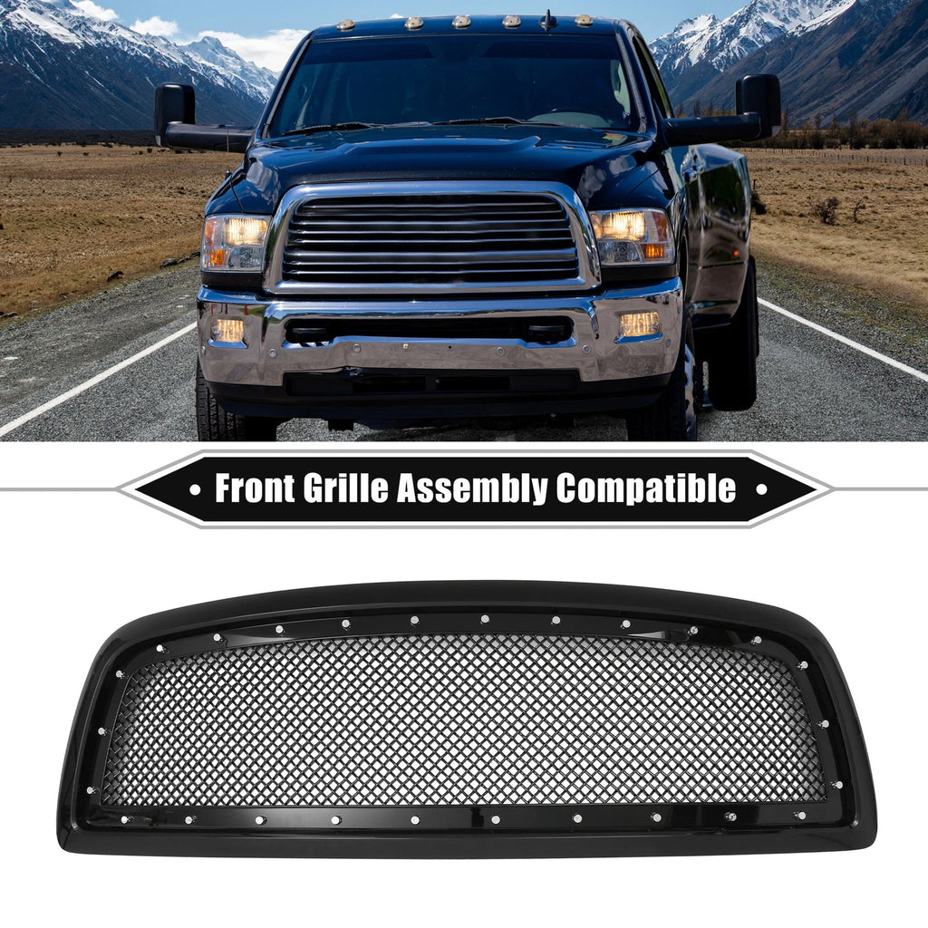 Front Grille Assembly with Rivet for Dodge Ram 1500 (2011–2012) Gloss Black