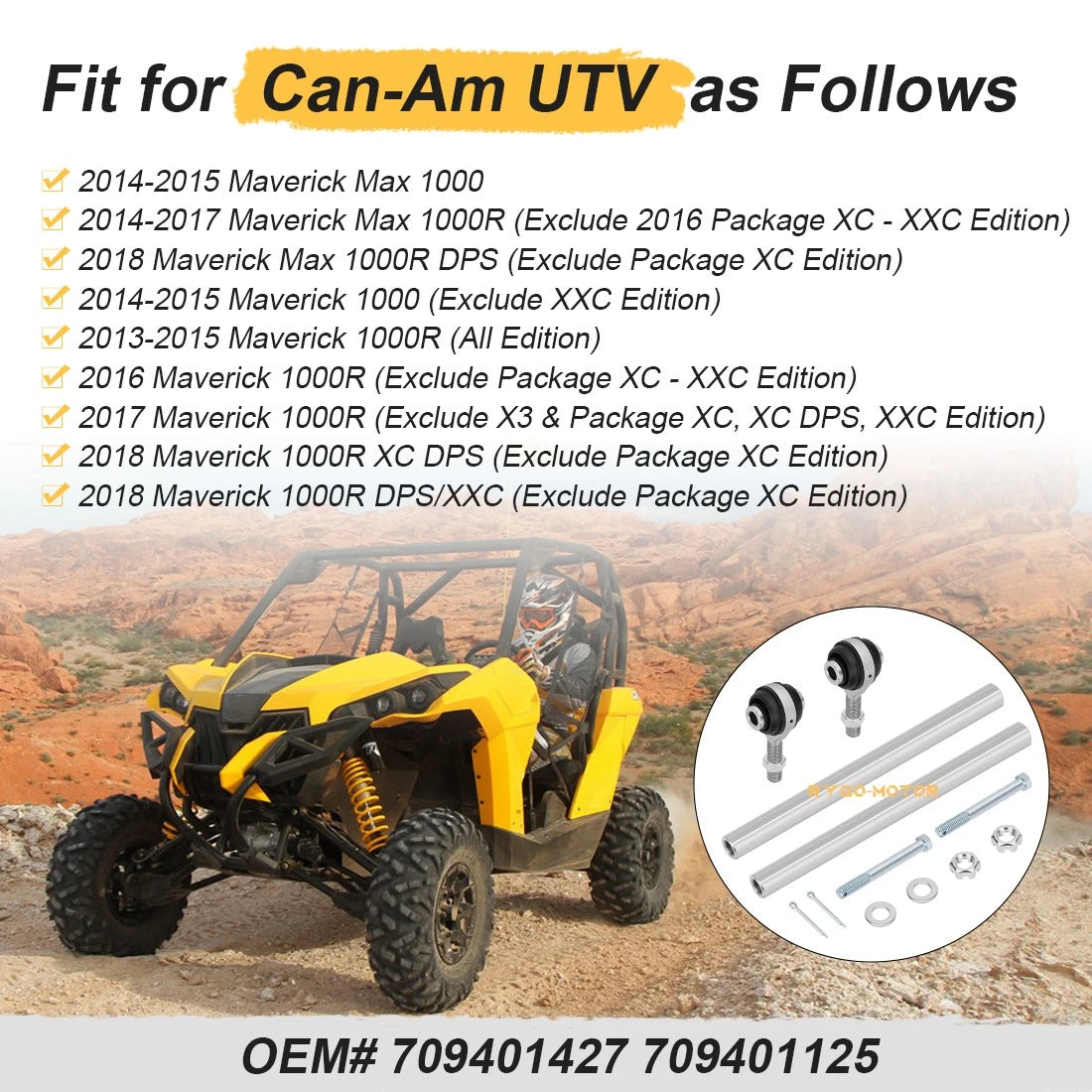 Set of 2 Heavy Duty Tie Rods & Ends for Can-Am Maverick Max 1000R (2014–2018) 709401427