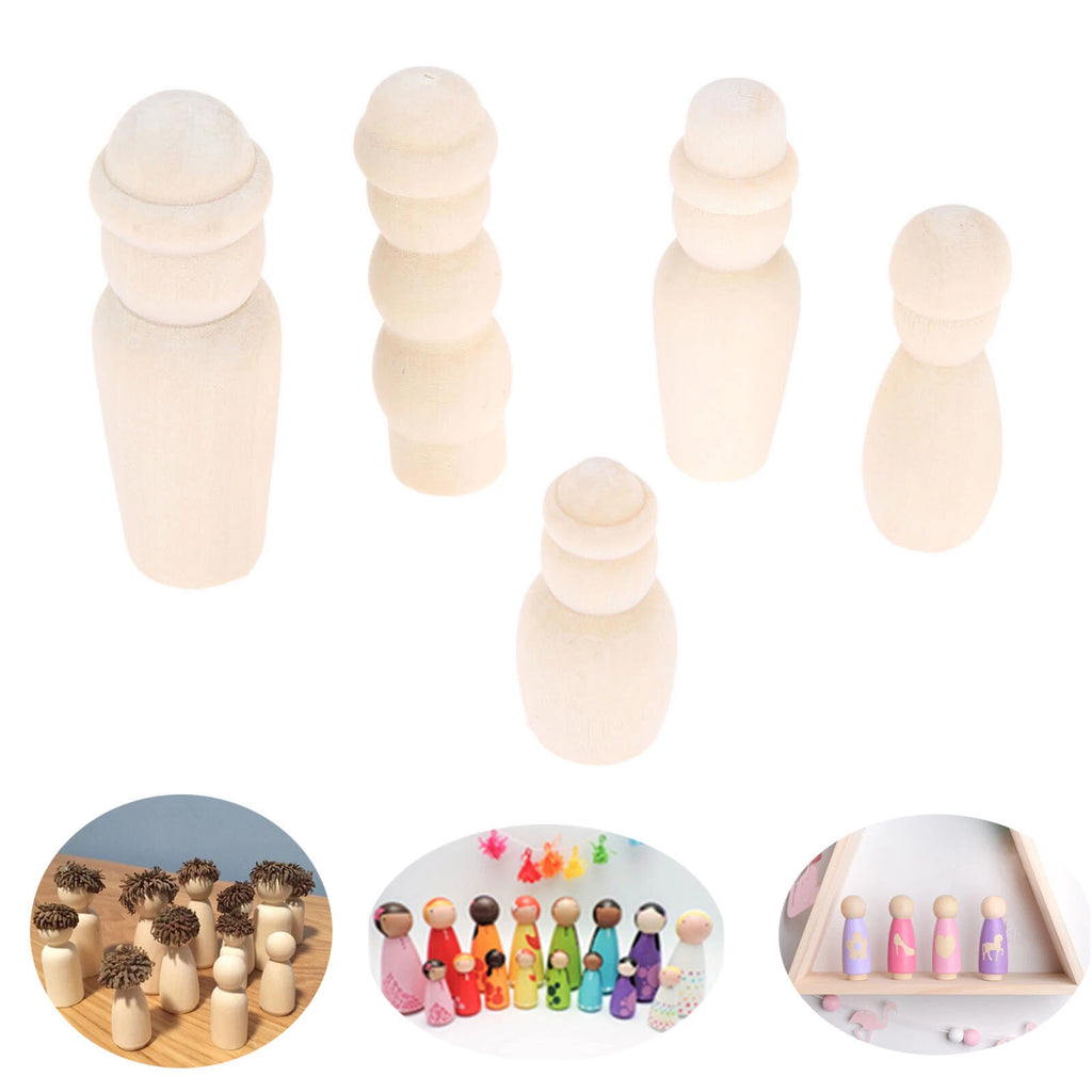 Set of 50 Unpainted Wooden Peg Dolls for DIY Craft Kids Toys Decor