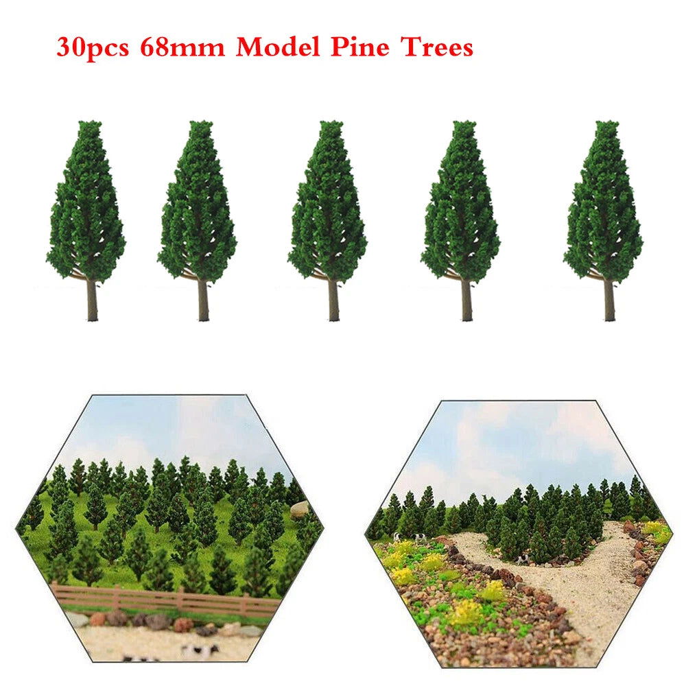 30pcs 2.67" Green Pine Trees for Train Railroad Landscape (Scale Model)