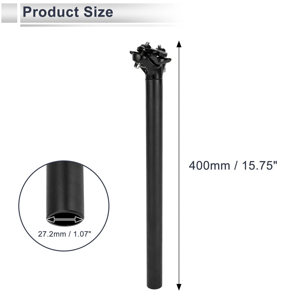 Seat Post Bike 27.2x400mm Adjustable Angle for Black Aluminum Bicycle (—)