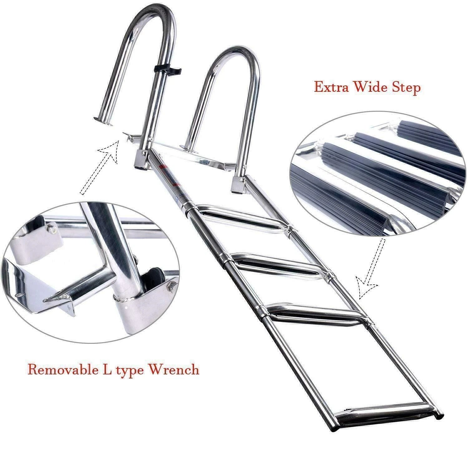 4-Step Stainless Steel Folding Boat Ladder for Pontoon (Removable)