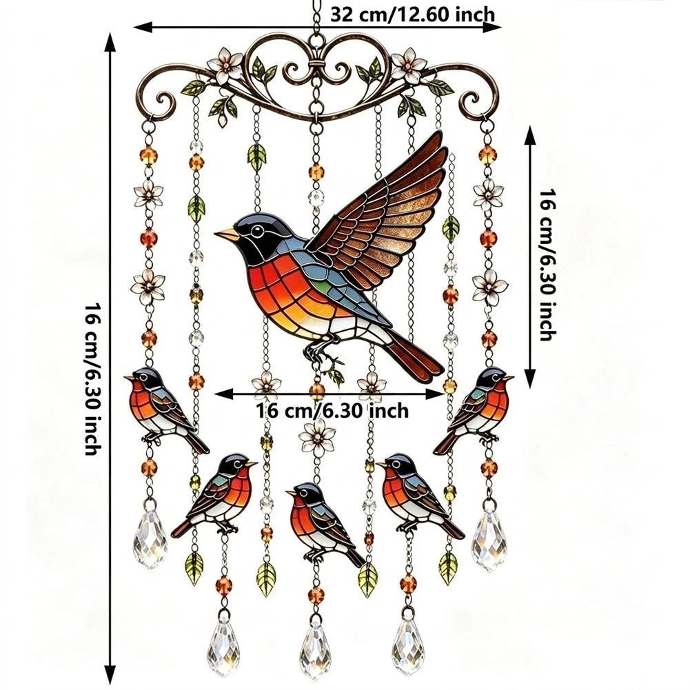 Acrylic Wind Chime with Vibrant Bird Print for Outdoor Patio Decor
