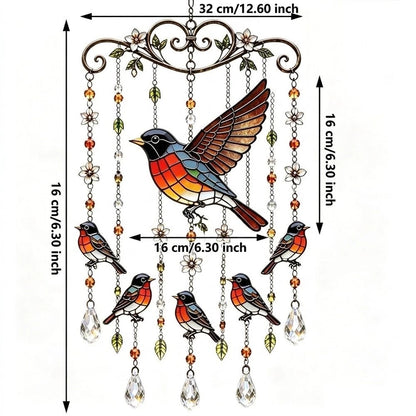 Acrylic Wind Chime with Vibrant Bird Print for Outdoor Patio Decor