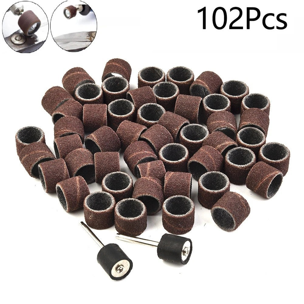100 Pcs 80# Grit Sanding Bands with 2 Drum Mandrel for Rotary Tools