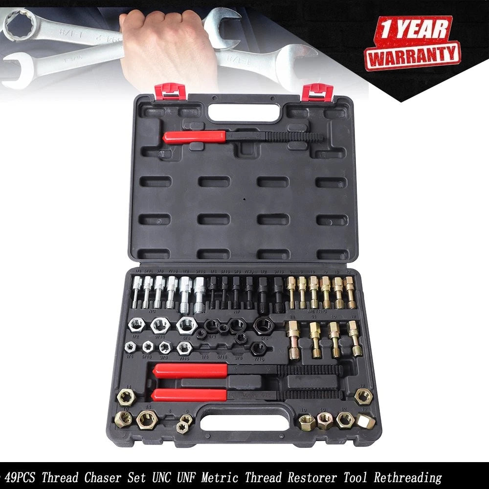 49PCS Thread Chaser Tool Set for UNC UNF Metric Rethreading
