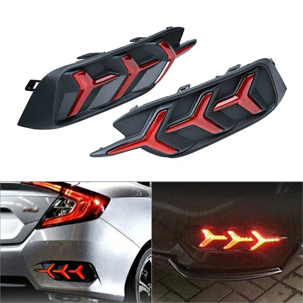 2X Rear Bumper Reflector LED Tail Lights for Honda Civic (2016–2020)