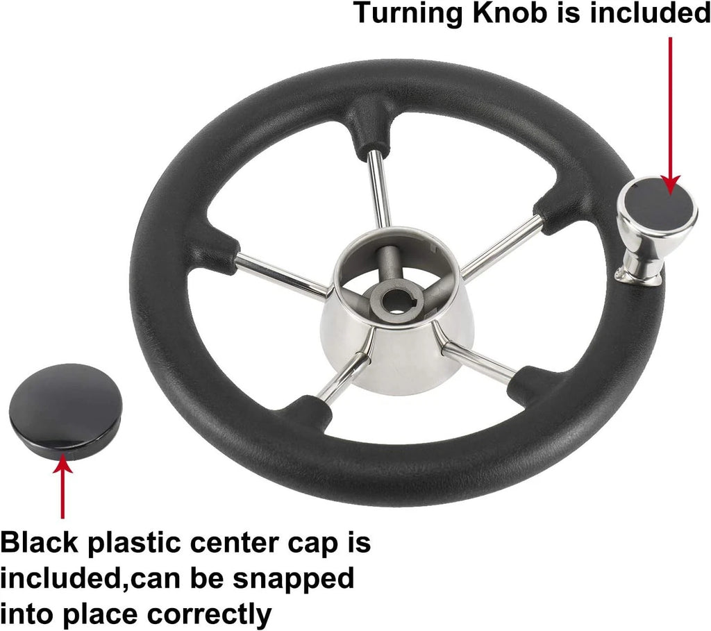 5 Spoke Steering Wheel for Boat Marine (13-1/2'', Black Foam Grip)