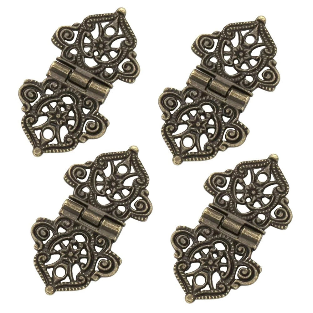 Set of 6 Antique Hollow Flower Hinges for Jewelry Chest Cabinet Door