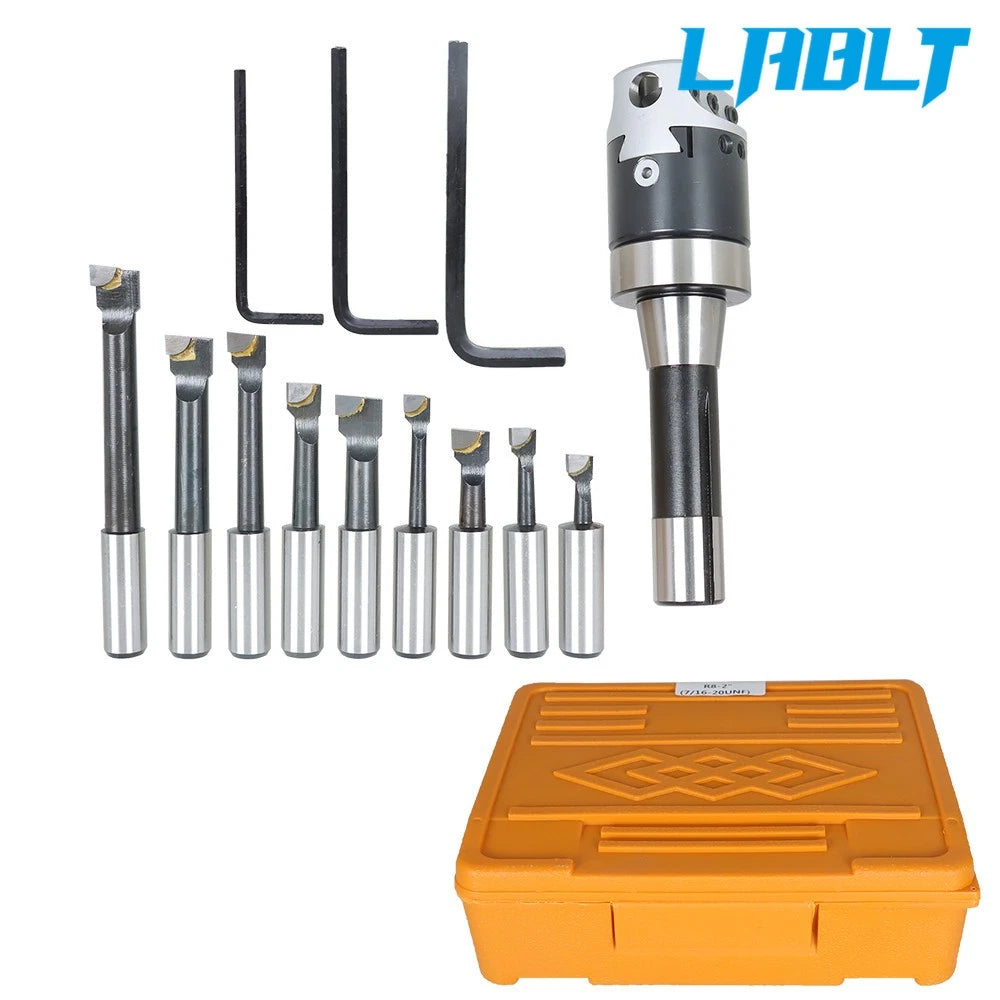 9 Pcs Boring Head R8 Shank 1/2" Carbide Boring Bar Set for LABLT