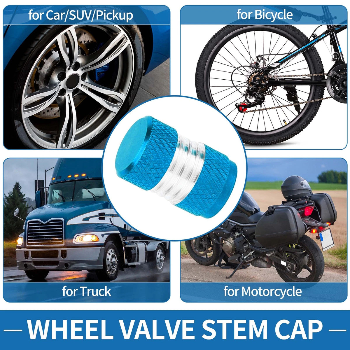 Tire Valve Stem Caps 10x16mm Sky Blue for Car SUV Bike (8-Pack) (Qty 8)