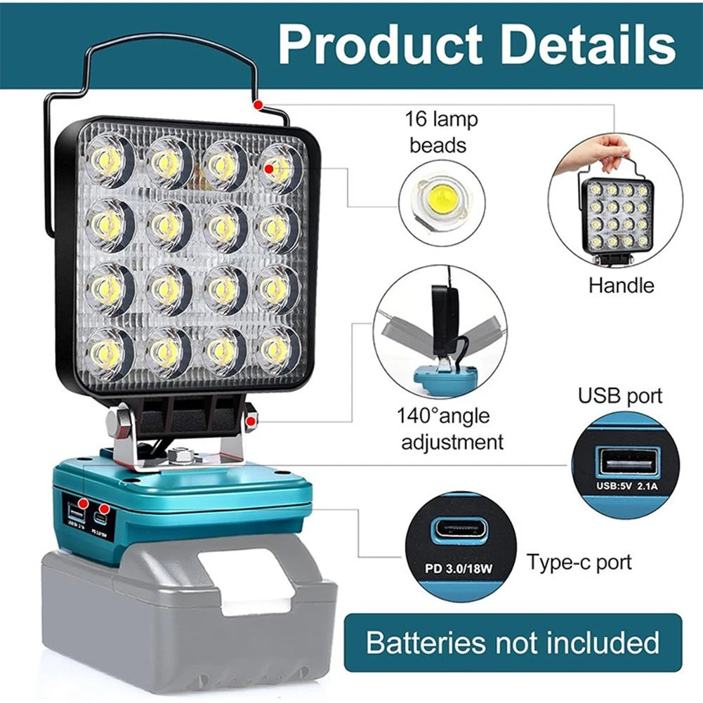 16 LED Work Light with USB Port and 360° Adjustable Head