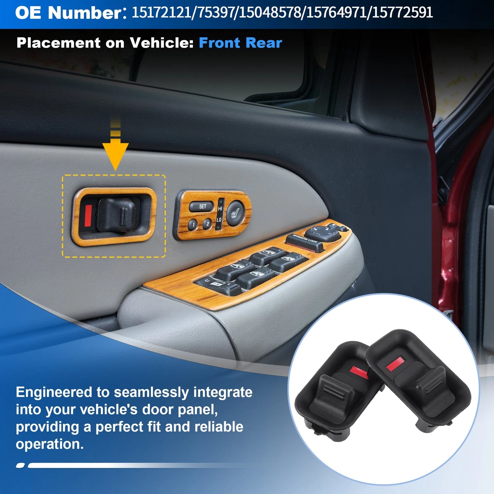 Power Door Lock Switch Set 2pcs Replacement for Chevy Avalanche (2007–2013)