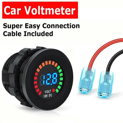 12V Waterproof LED Voltmeter Battery Fuel Gauge for Motorcycles and Boats
