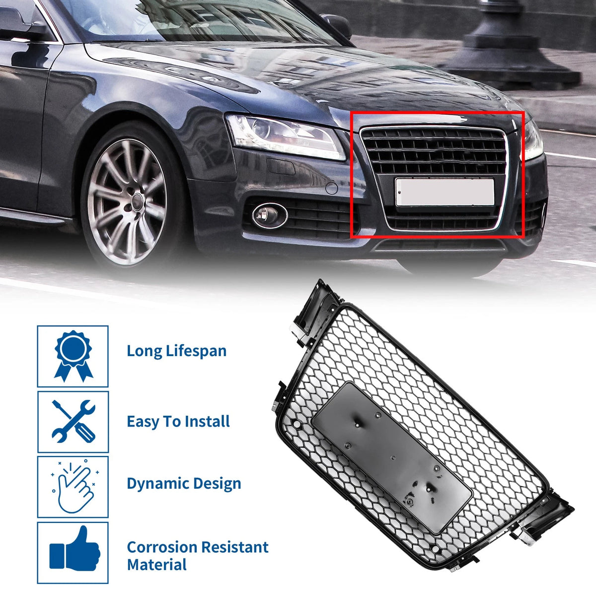 Front Hood Bumper Grille Grill Replacement for Audi A5 (2009–2012)