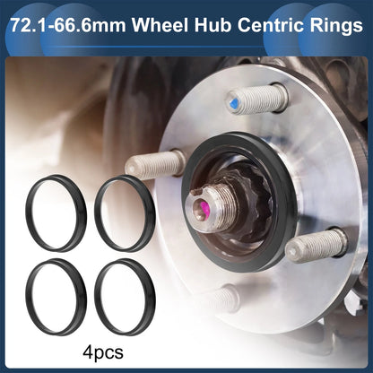 Set of 4 Wheel Hub Centric Rings 72.1mm to 66.6mm Black Polycarbonate