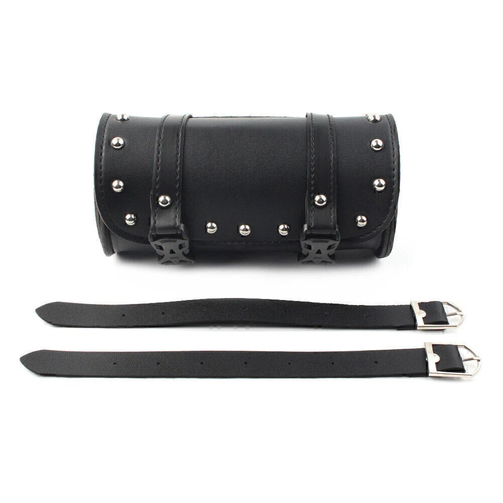 Sissy Bar Saddlebag Fork Roll Barrel Bag for Touring Motorcycle (blk)