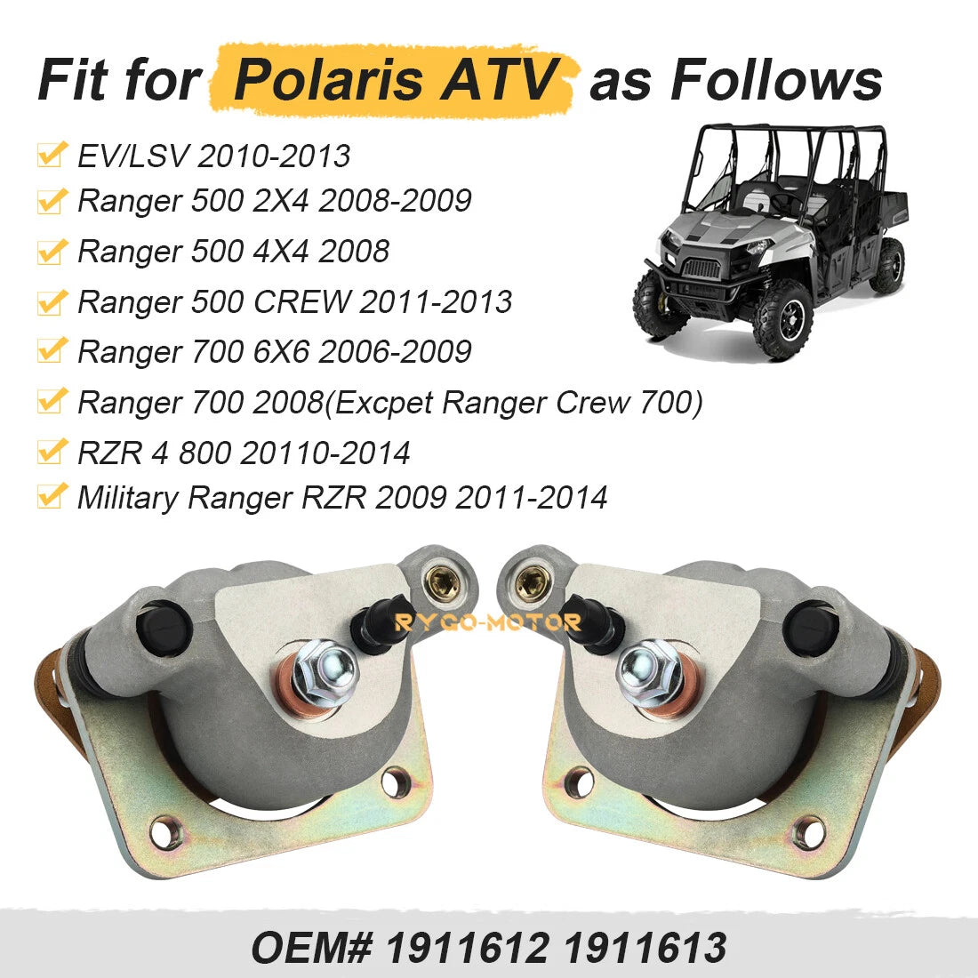 Rear Brake Calipers & Pads for Polaris RZR 4 800 (2010–2014)