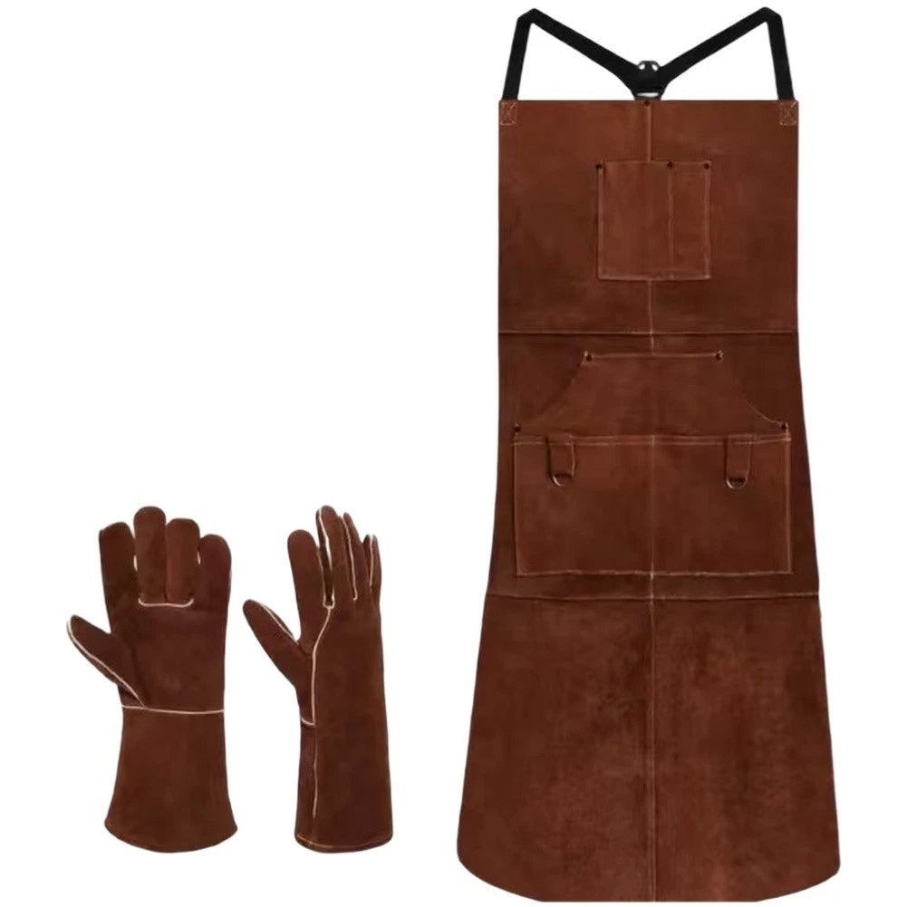 Extended Length Cowhide Welding Apron 105cm x 60cm with Tool Storage