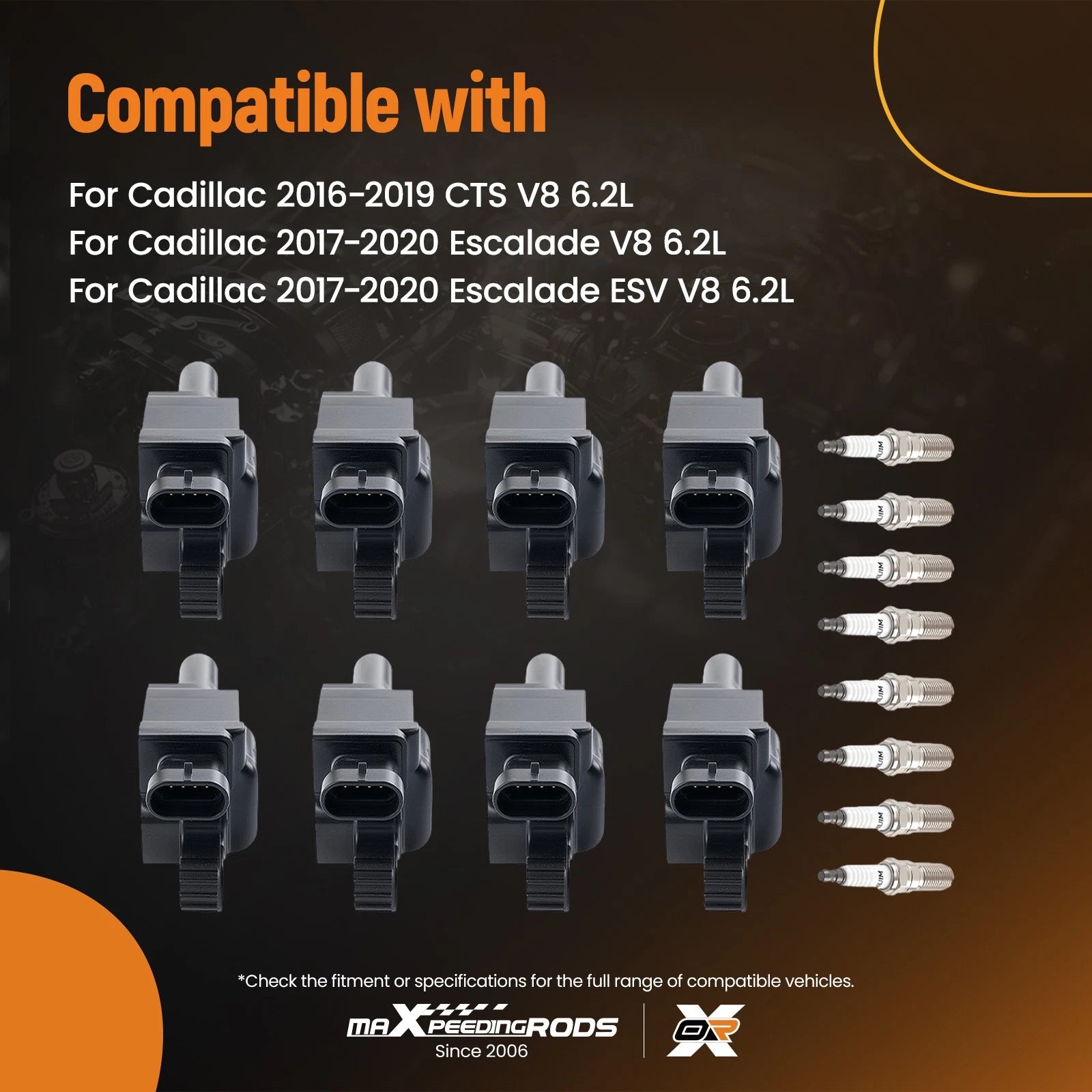 8Pcs Ignition Coil & Spark Plug Set for Cadillac Escalade ESV (2017–2020)