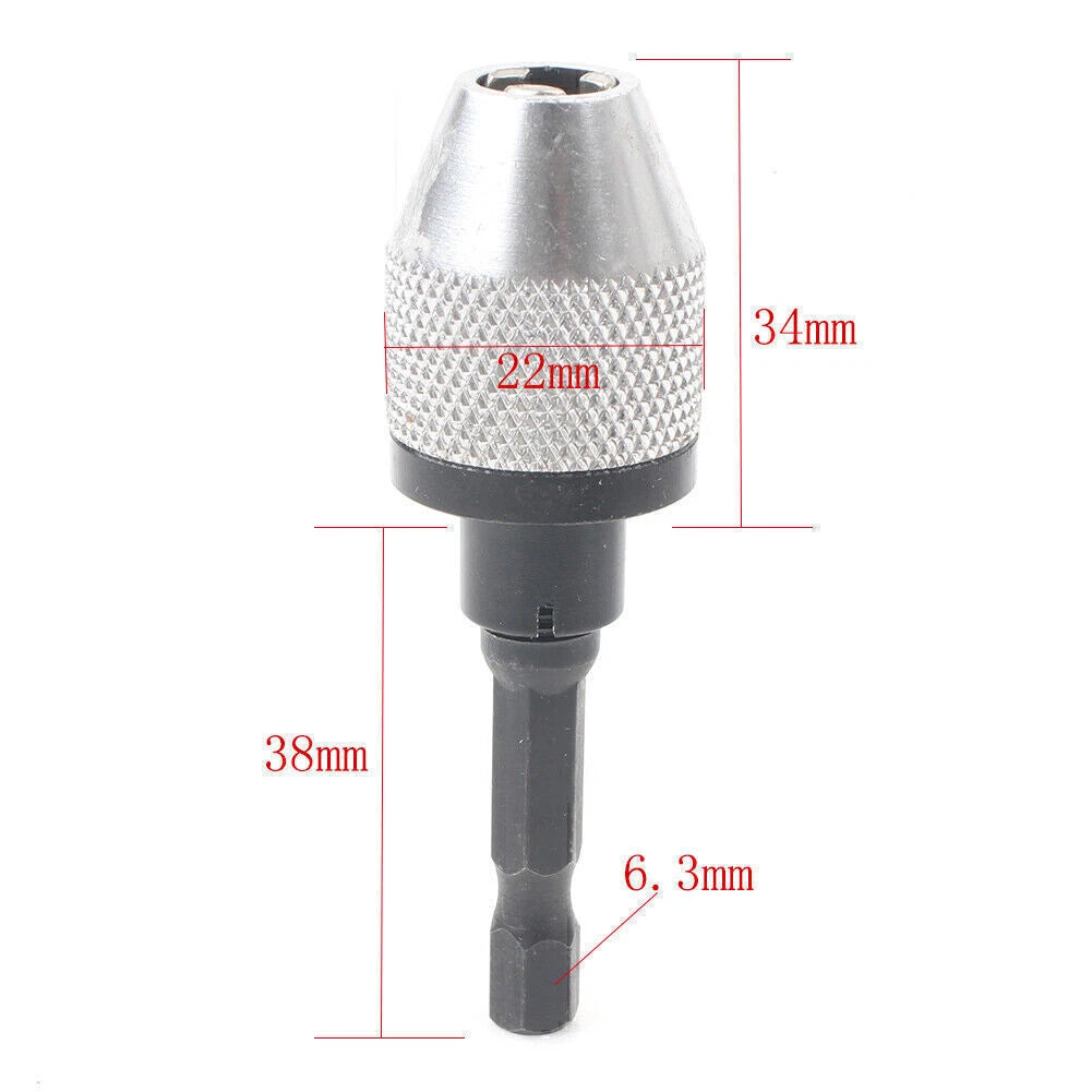 1/4'' Hex Shank Keyless Drill Bit Chuck Adapter Converter 1.2-7.0mm