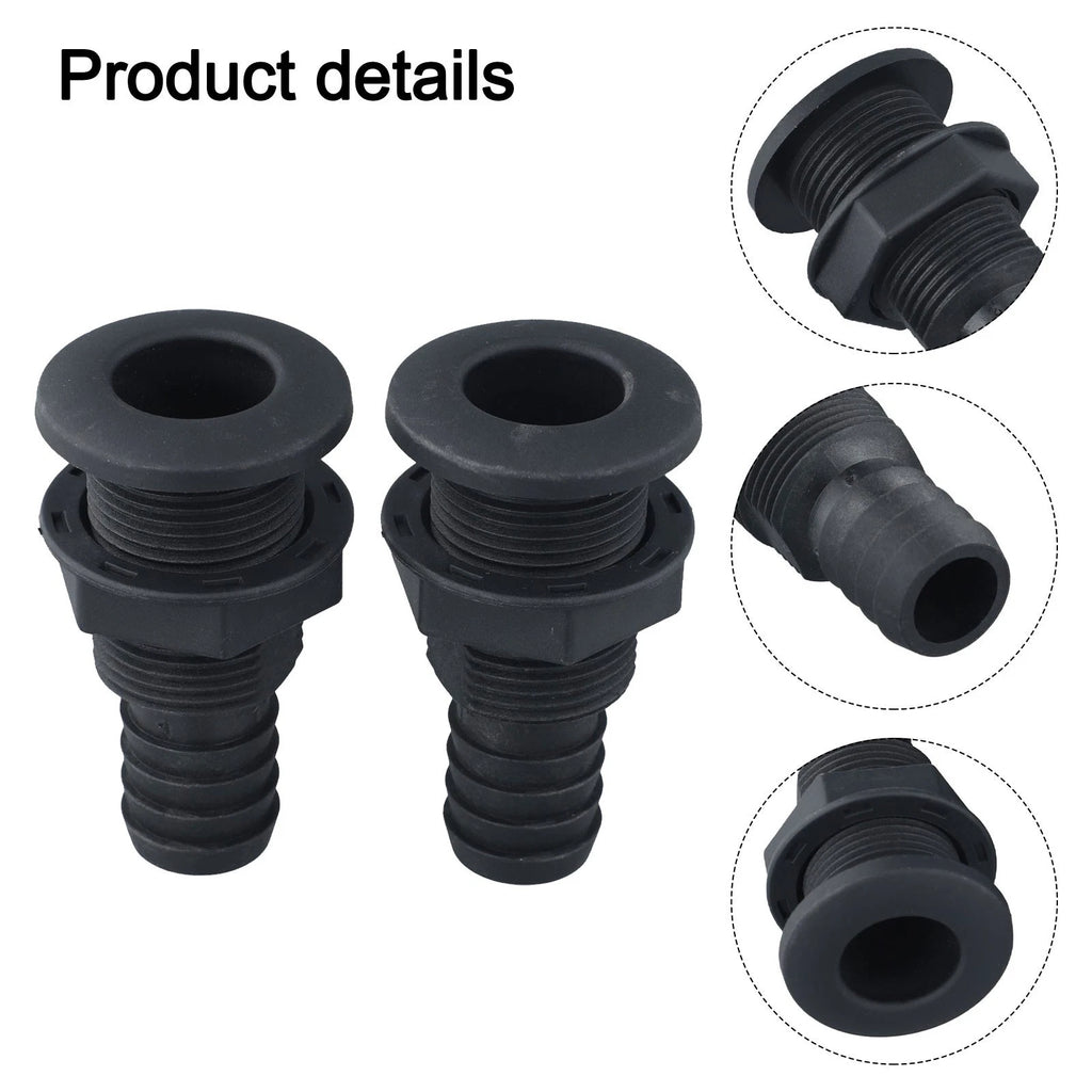 2Pcs ABS Black Thru Hull Connector for Boat Plumbing Systems