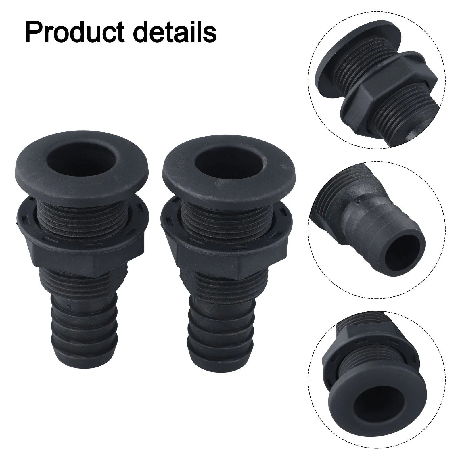 2Pcs ABS Black Thru Hull Connector for Boat Plumbing Systems