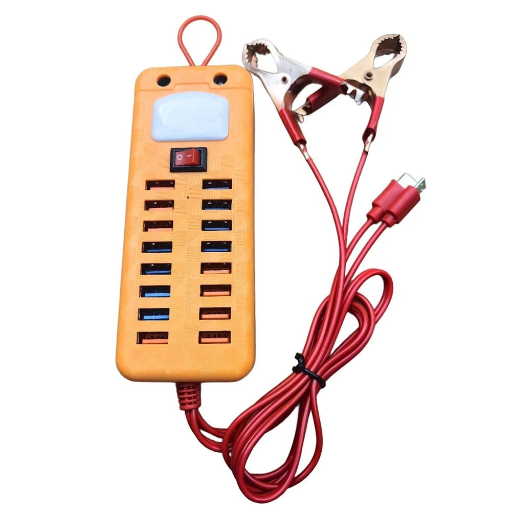 16-Port USB Charging Adapter for Car Battery Use