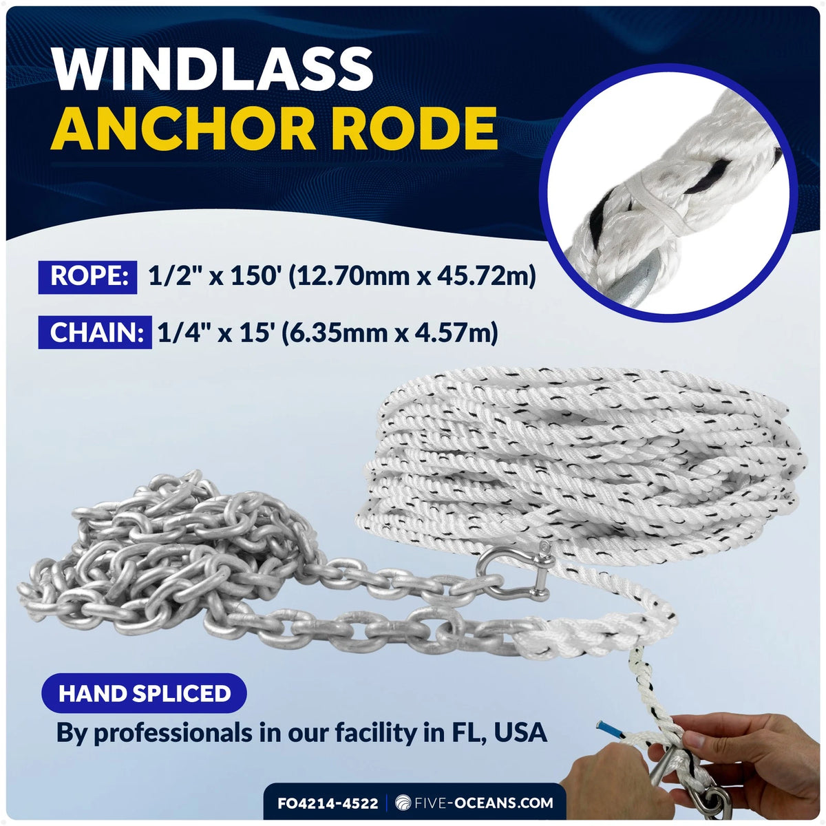 Windlass Anchor Kit for Various Boats (13 lb Anchor, 1/2"x150' Rope, 1/4"x15' Chain)