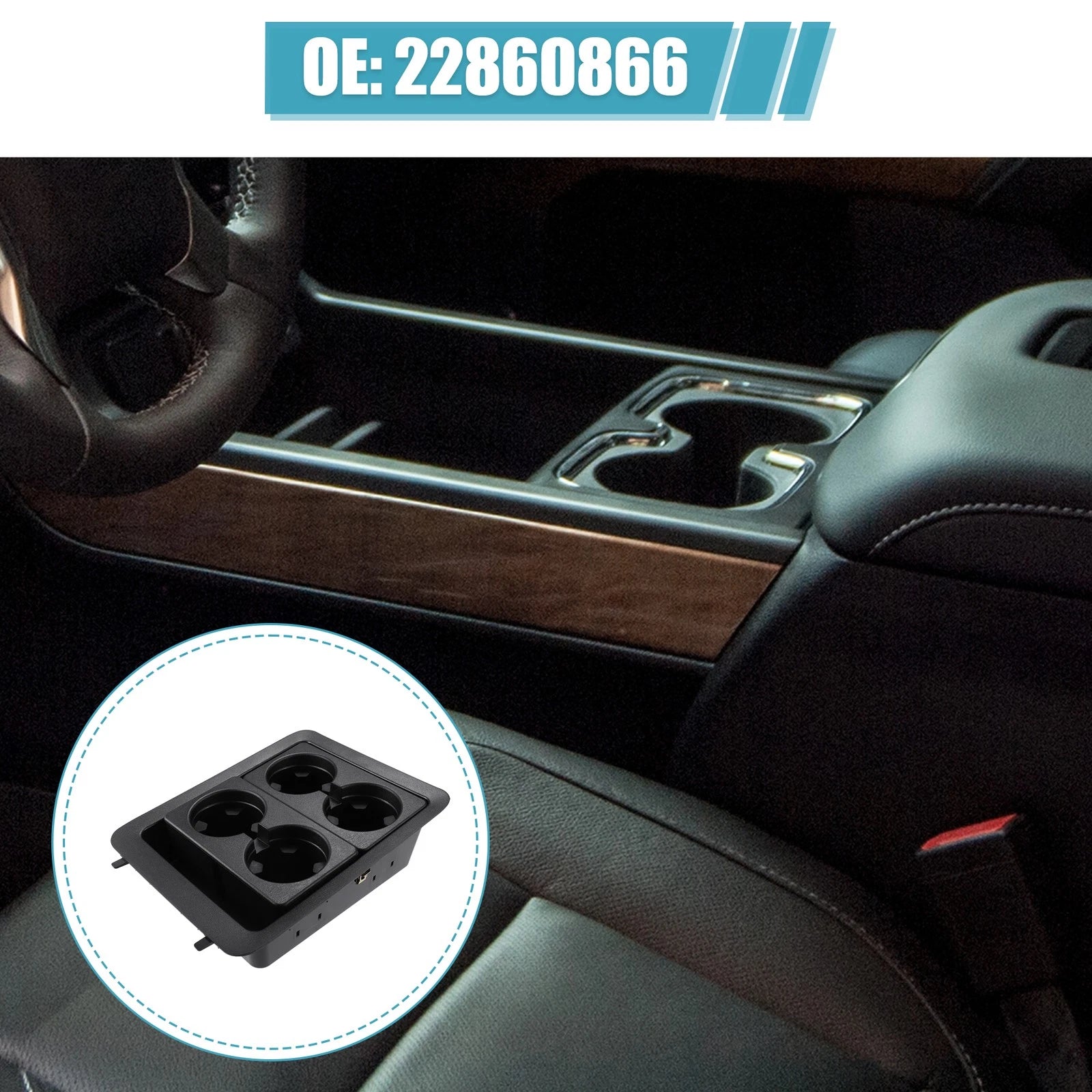 Center Console Cup Holder Bezel Black Replacement for Chevrolet Silverado 1500 (2007–2013)
