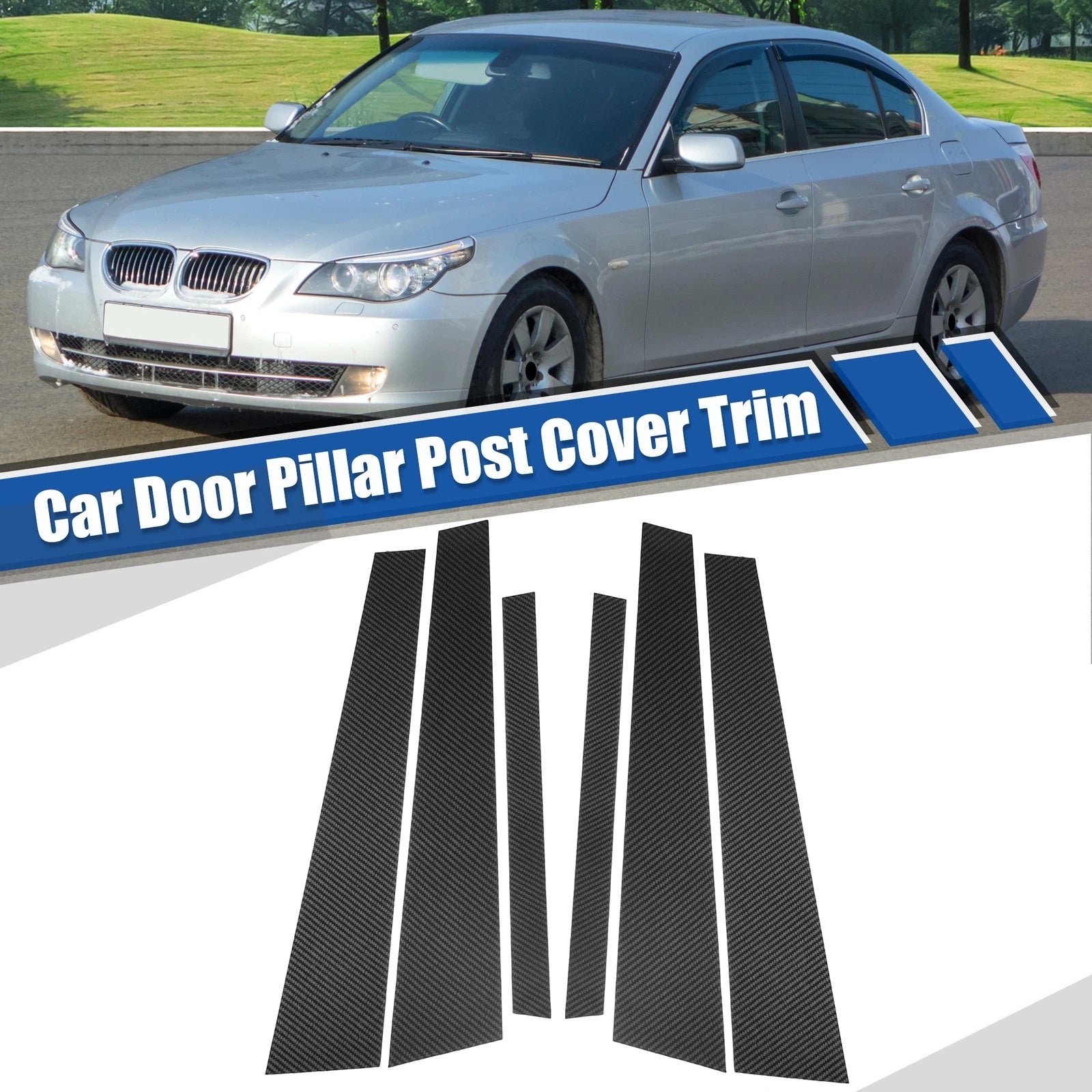 Carbon Pattern Door Window Pillar Post Cover Trim for BMW 5 Series E60 (2004–2010)
