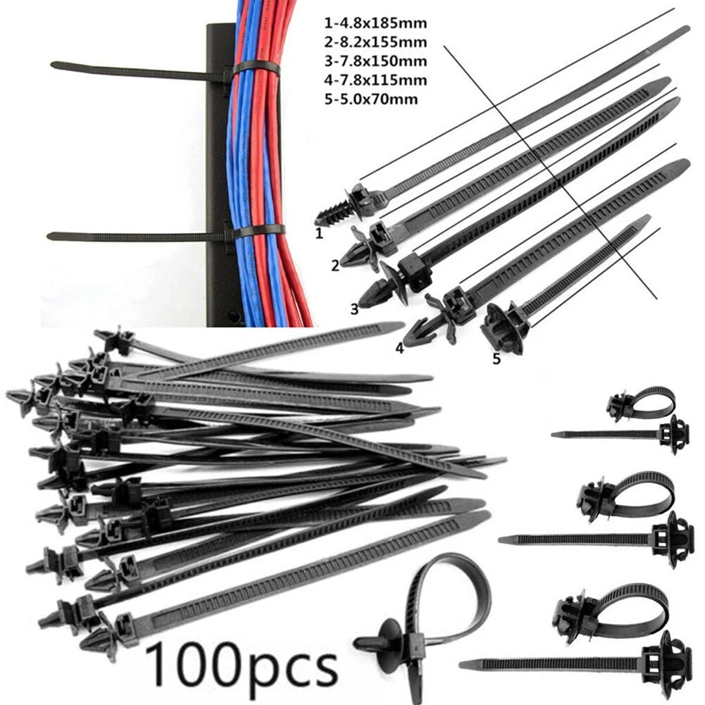 100pcs Cable Tie Clamps for Car Wiring Harness