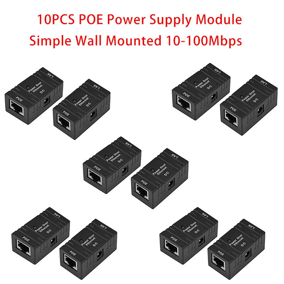 10PCS RJ-45 POE Injector Splitter Power Over Ethernet Adapter