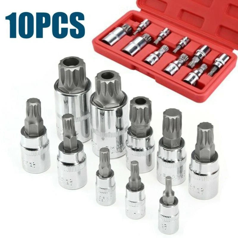 10pcs XZN 12 Point Triple Square Drill Bit Socket Set 4-18mm For Mercedes