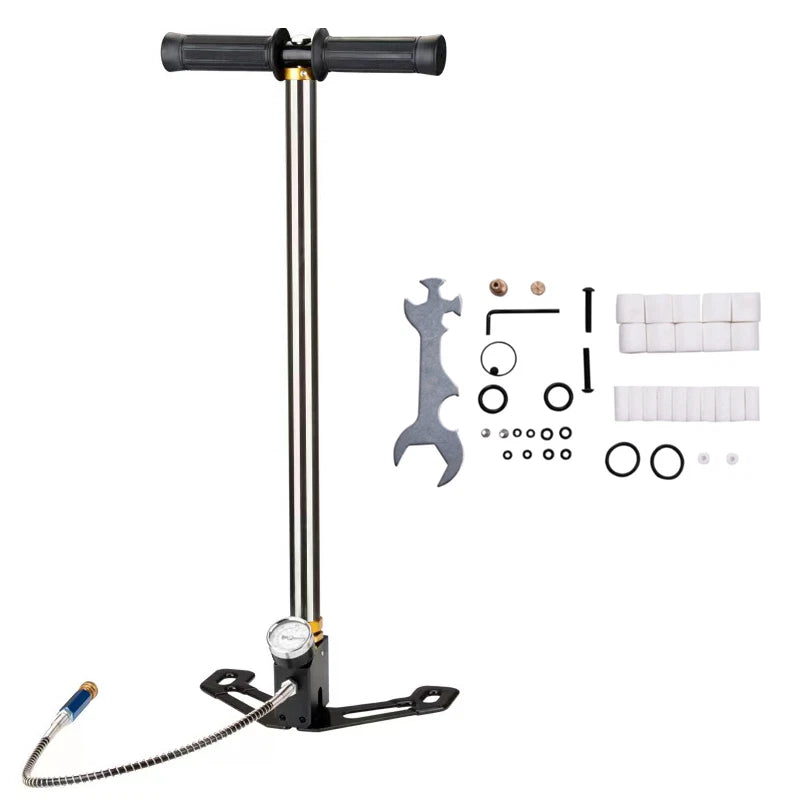 Stainless Steel Foldable Floor Pump with Integrated Pressure Gauge (4500 PSI)