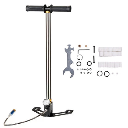 Stainless Steel Foldable Floor Pump with Integrated Pressure Gauge (4500 PSI)