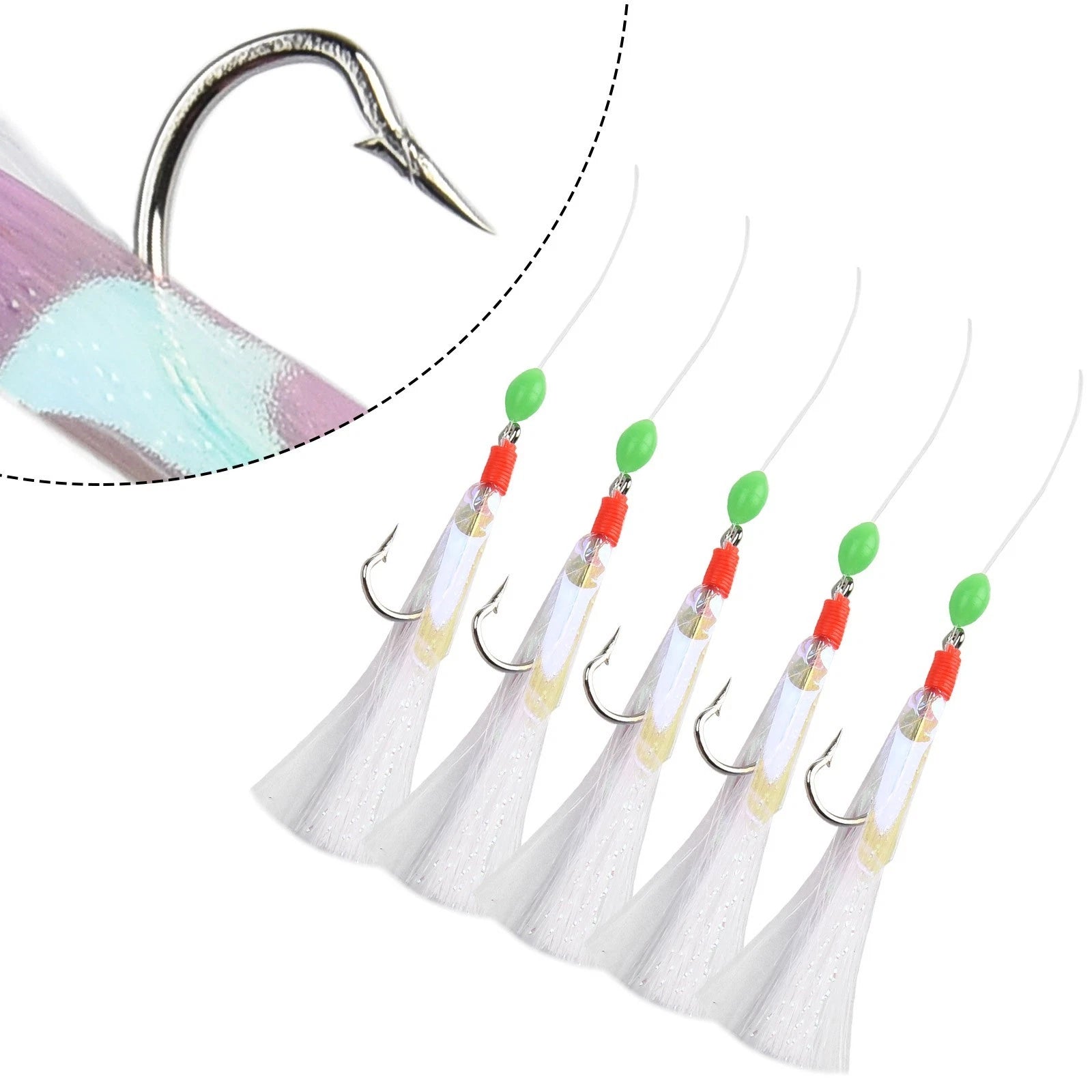5 Hook Sabiki Bait Feather Fishing Rig for Mackerel (Multi-size)