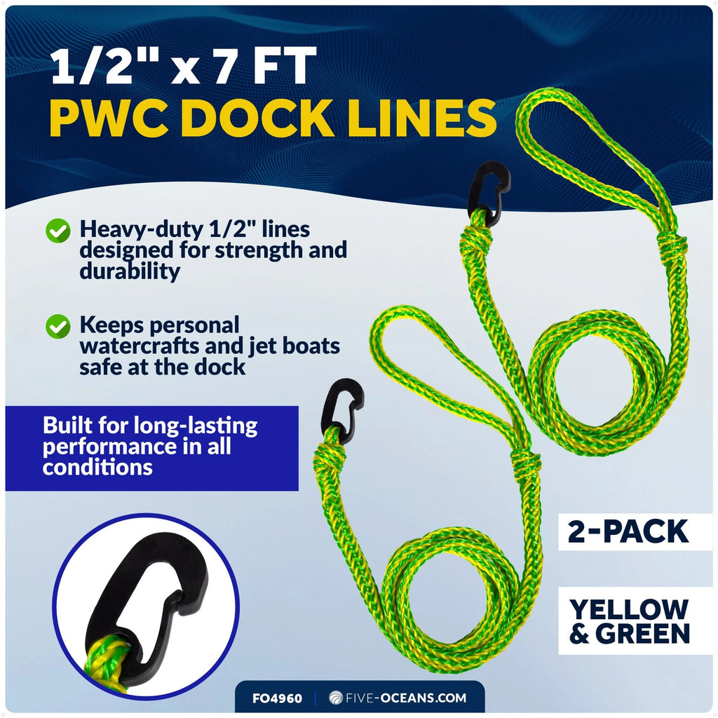 2-Pack 1/2 in x 7 ft PWC Dock Lines with Giant Snap Hook, FO4960