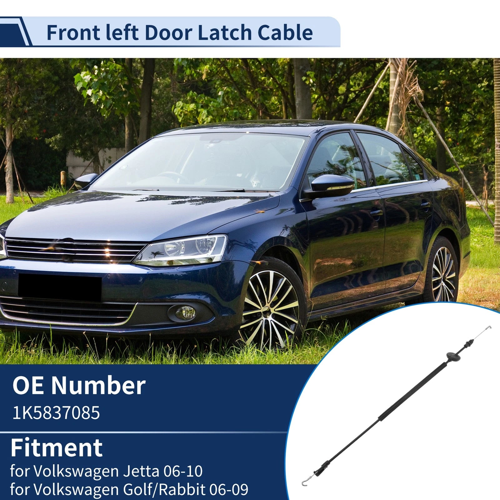 Door Latch Cable Replacement Front Left for Volkswagen Jetta (2010–2018)
