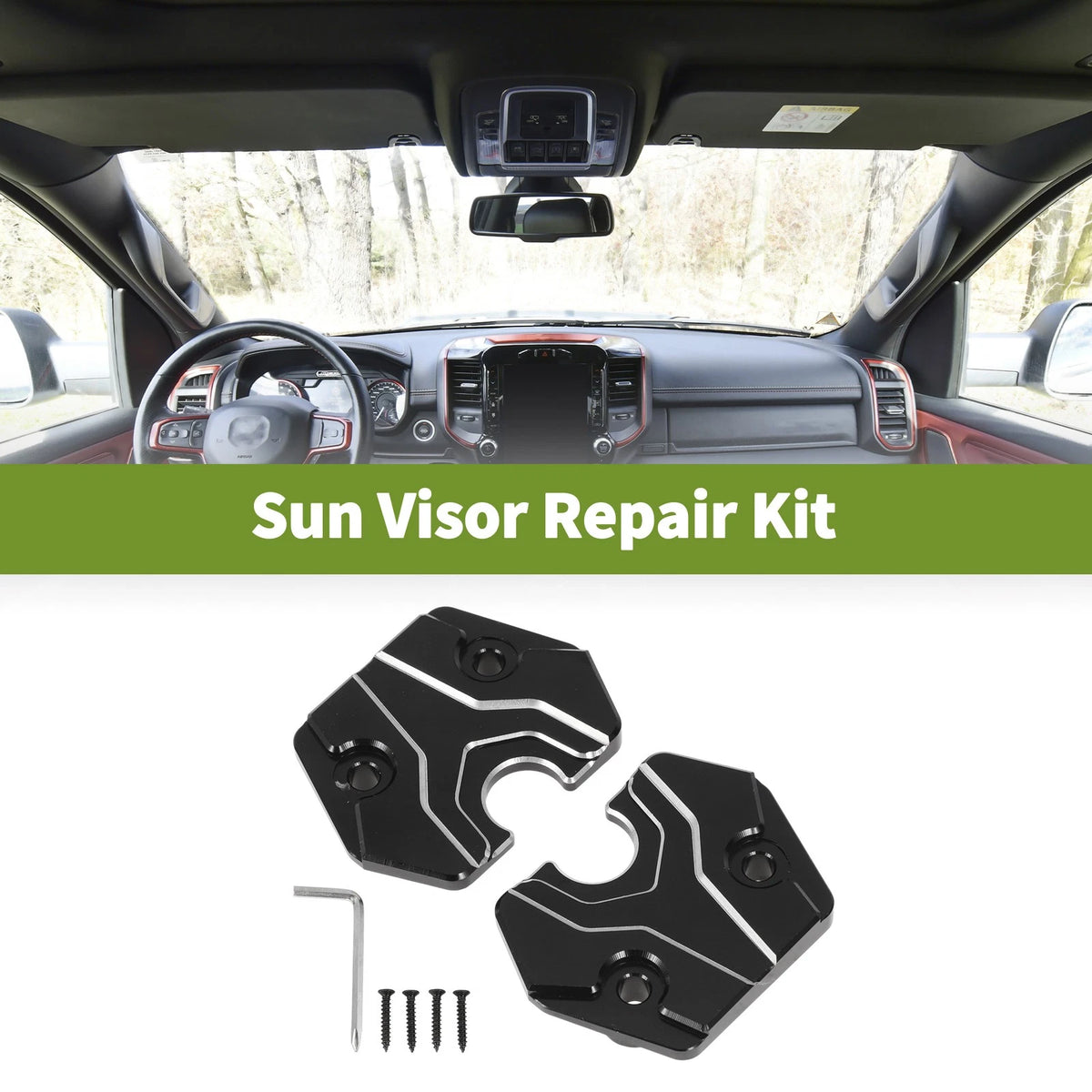 Set Sun Visor Repair Kit for Dodge Ram 1500 Trucks (2019–2023) Black