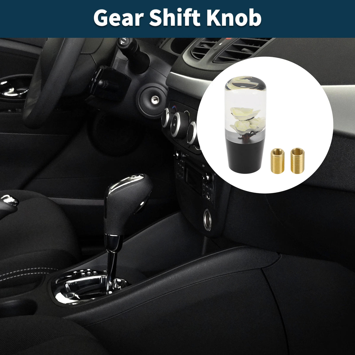 Set of 1 Gear Shift Knob with 2 Adapters for Universal Fit (10cm)