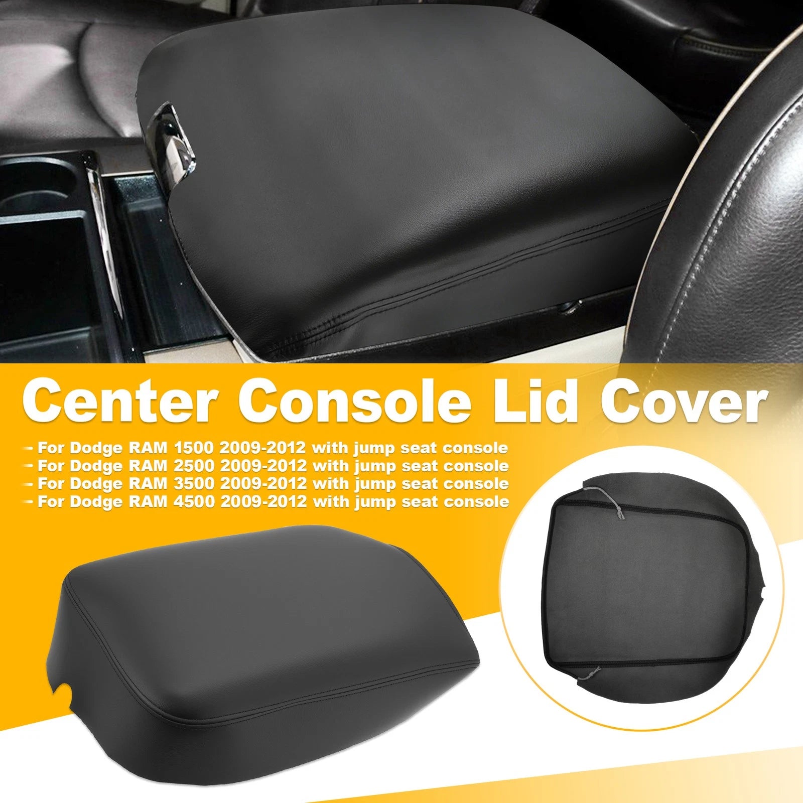 Console Lid Armrest Leather Cover for Dodge Ram 1500 2500 3500 (2009–2012)