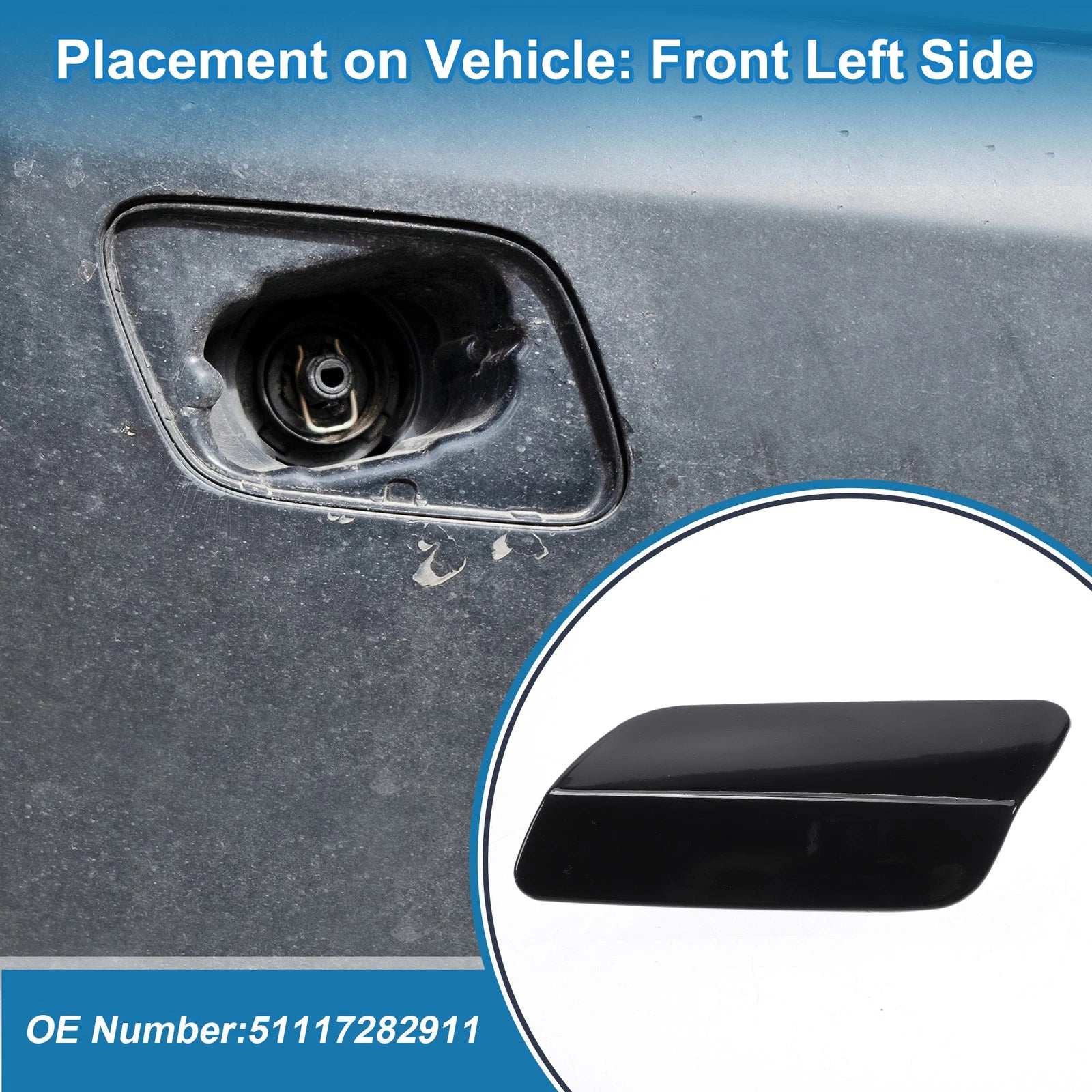 Front Left Headlight Washer Nozzle Cover Cap Replacement for BMW 640i (2011–2020)