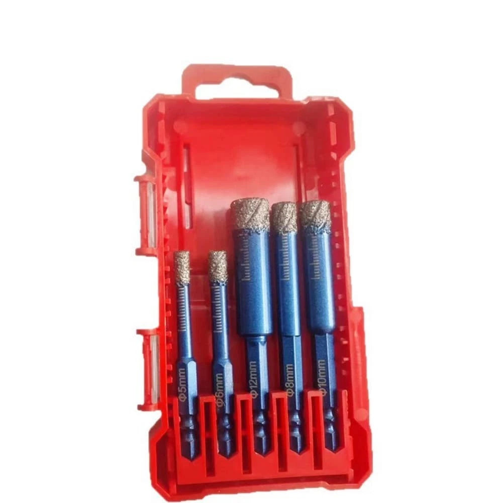 5 Piece Hexagonal Brazed Dry Drill Bits Set for Tile Masonry Quartz Granite